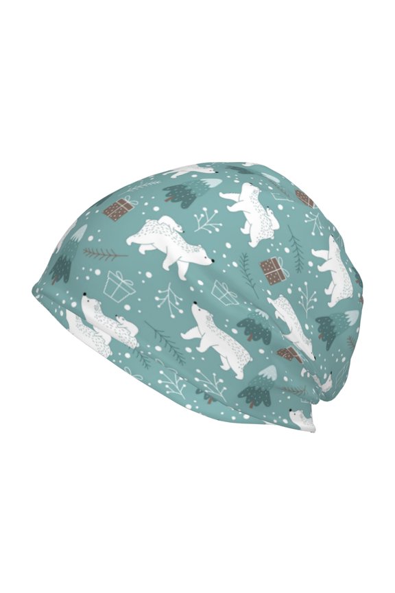 whiter Snow bear Print Print Knit Hat,Winter Beanie for Men Women, Beanie Soft Warm Ski Stocking Cuffed Cap