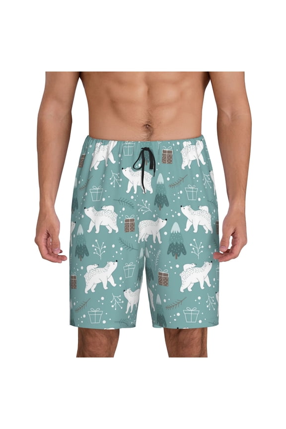 whiter Snow bear Print Print Men's Sleepwear Shorts Pajama Bottom Lounge Short ,Nightwear with Convenient Pockets for Relaxed Home Wear-Medium