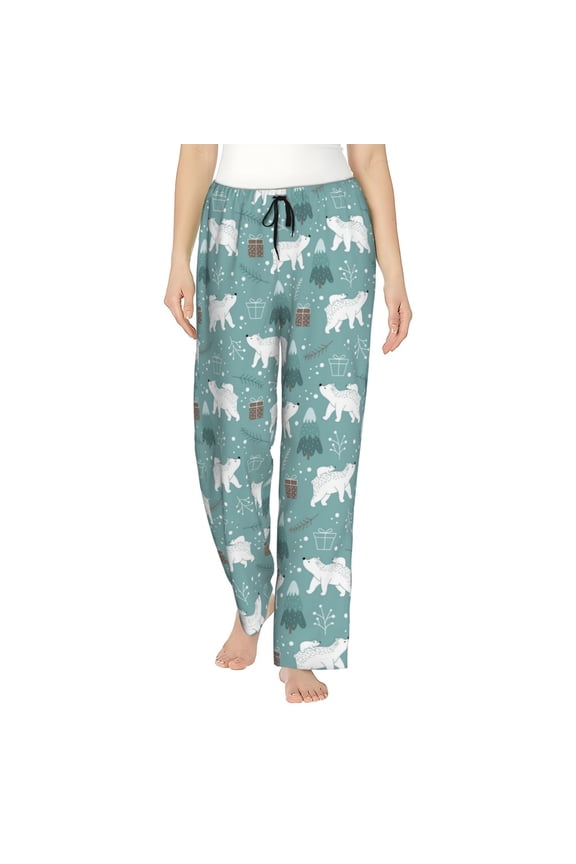 whiter Snow bear Print Print Women's Straight Lounge Pajama Pants,The Epitome of Relaxed Sleepwear-Large
