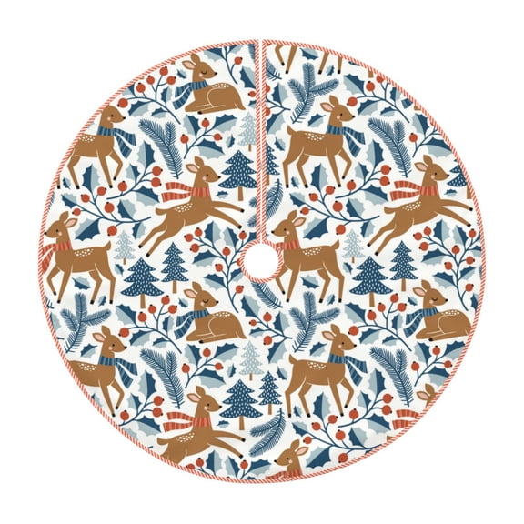 Xecao winter Scarf deer Pattern Christmas Tree Skirt Holiday Part Decorations for Christmas Tree, Farmhouse Christmas Decor Xmas Holiday Home Party Decorations-30"