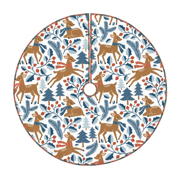 Xecao winter Scarf deer Pattern Christmas Tree Skirt Round Xmas Tree Mat Base Cover for Holiday Home Decorations-36"