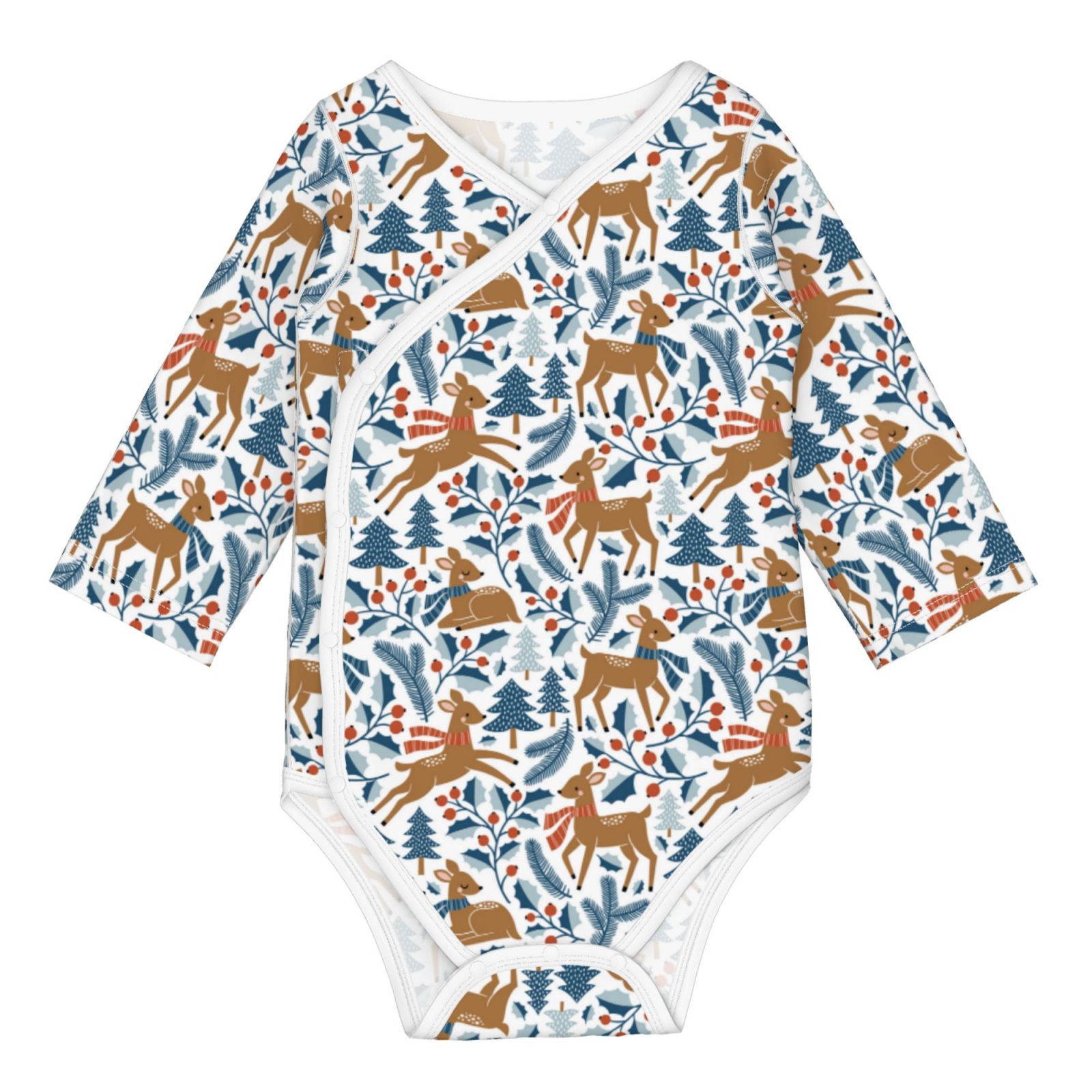 Xecao winter Scarf deer Print Baby unisex-baby Cotton Long-sleeve Bodysuits-3 Months