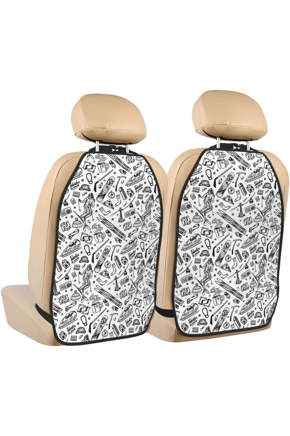 winter Ski Element Pattern Car Seat Back Protector 2 Pack Large Capacity Pocket, Kick Mats Back Seat Protector