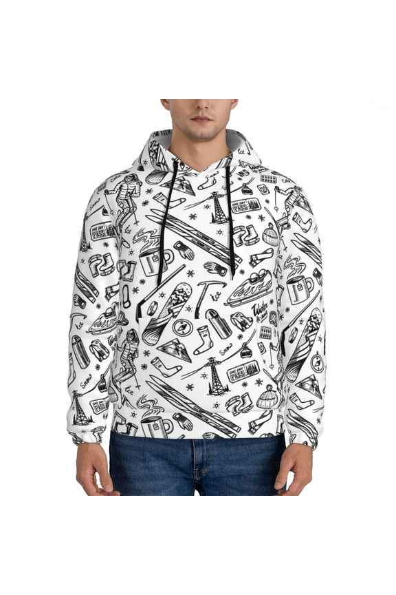 winter Ski Element Pattern Men's Adult Pullover Hoodie,Hooded Sweatshirt-3X-Large