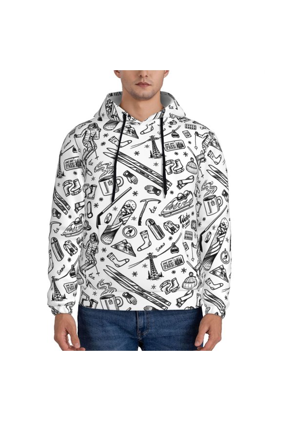 winter Ski Element Pattern Men's Adult Pullover Hoodie,Hooded Sweatshirt-XX-Large