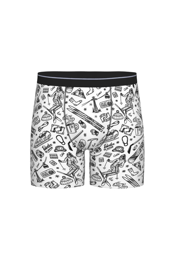winter Ski Element Print Boxer Briefs for Men's Stretch Moisture-Wicking Underwear, Mid-Rise Classics breathable fabric