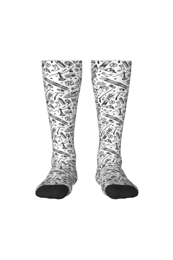winter Ski Element Print Compression Socks for Both Men And Women for Running, Travel, Flight, Nurse