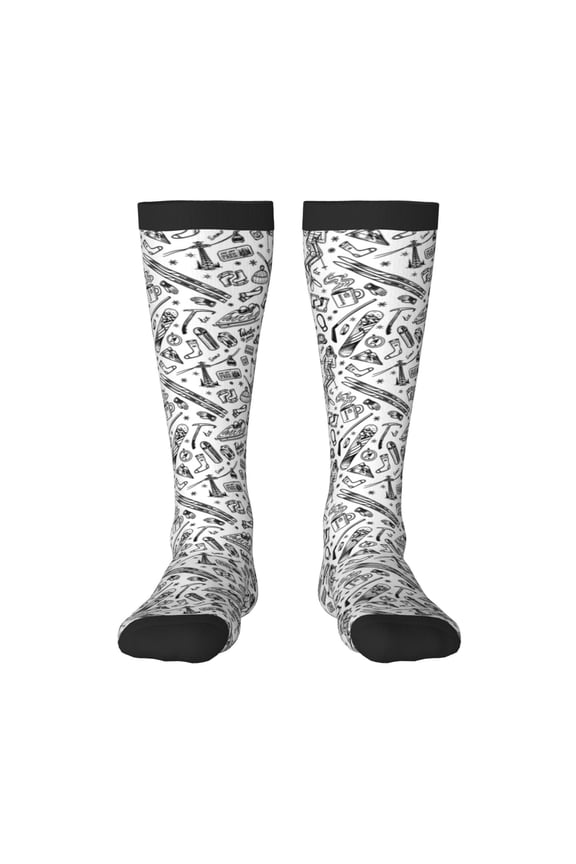 winter Ski Element Print Compression Socks for Both Men And Women for Running, Travel, Flight, Nurse