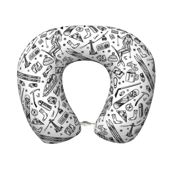 Xecao winter Ski Element Print Memory Foam Cervical Neck Pillow Versatile U-Shaped Pillows for Home,Office,Camping,Travelling,Soft Washable Cover