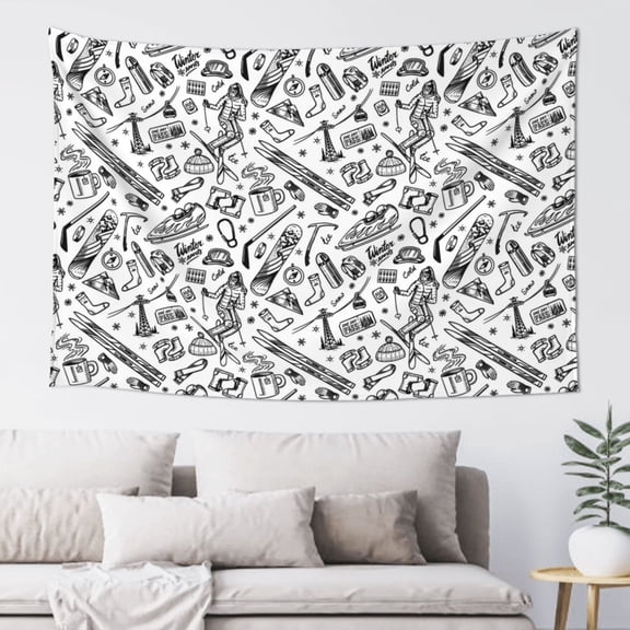 Xecao winter Ski Element Print Tapestry, Wall Hanging Room Funny Decor, Backdrop Room Decor for Bedroom Living Room dormitory