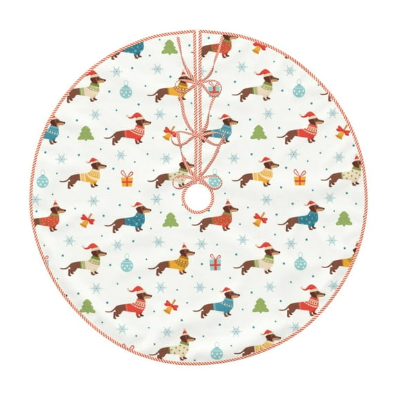Xecao winter Snowflake Dachshund Pattern Christmas Tree Skirt Round Xmas Tree Mat Base Cover for Holiday Home Decorations-48"