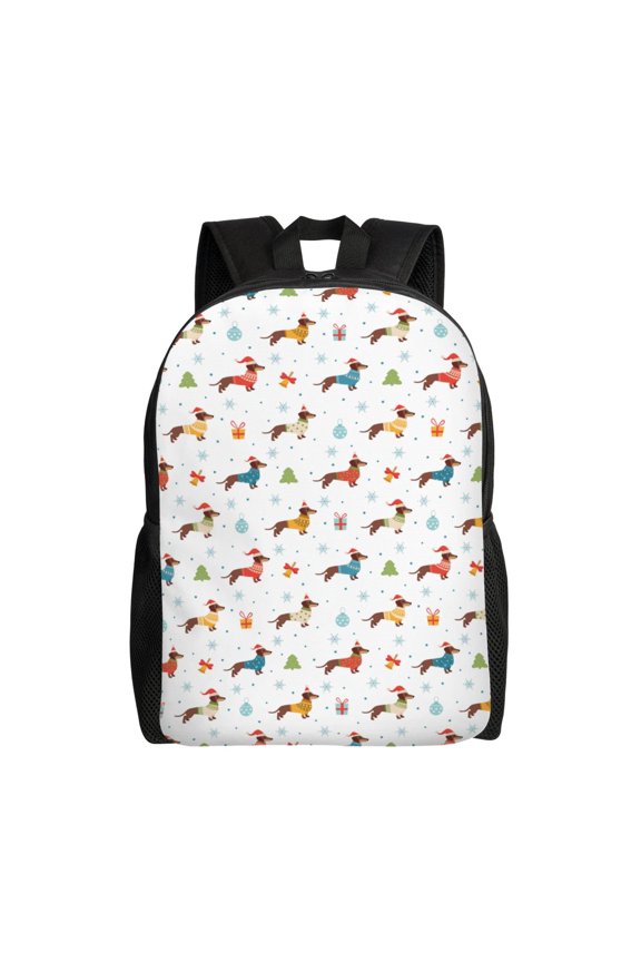 winter Snowflake Dachshund Print School Backpack with Laptop Compartment Small Travel Laptop Backpack for Women Men Waterproof College Backpack Simple School Bag