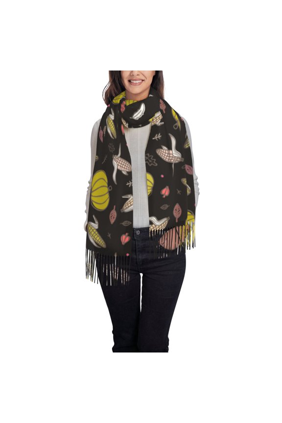 yellow Pumpkin Corn Pattern Womens Winter Scarf Fall Scarf Oversized Large Scarf for Women Warm Shawl Wrap