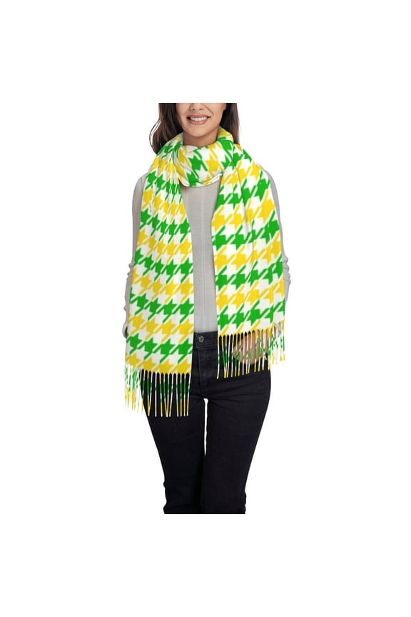 yellow and green houndstooth Pattern Womens Winter Scarf Fall Scarf Oversized Large Scarf for Women Warm Shawl Wrap