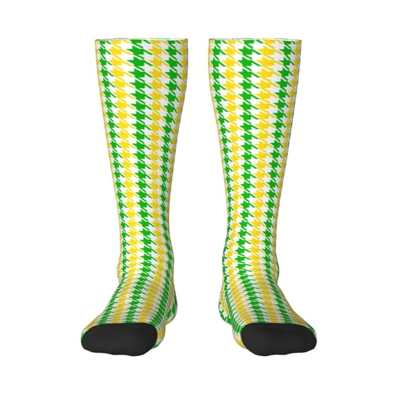 Xecao yellow and green houndstooth Print Compression Socks for Both Men And Women for Running, Travel, Flight, Nurse