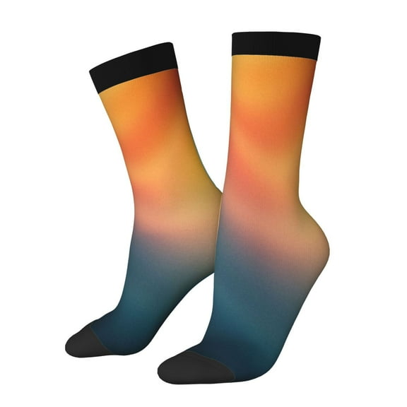Xecao yellow orange and teal Pattern Sport Socks for Women and Men Crew Socks Sporty Calf Socks Casual Socks