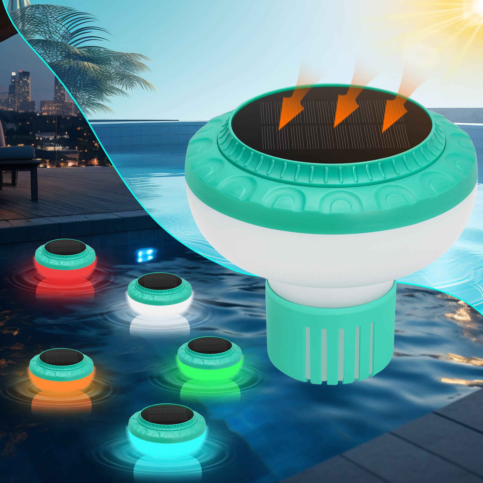 Xecessory Pool Chlorine Floater with Colorful Solar Light, Floating Chlorine Dispenser for Pool