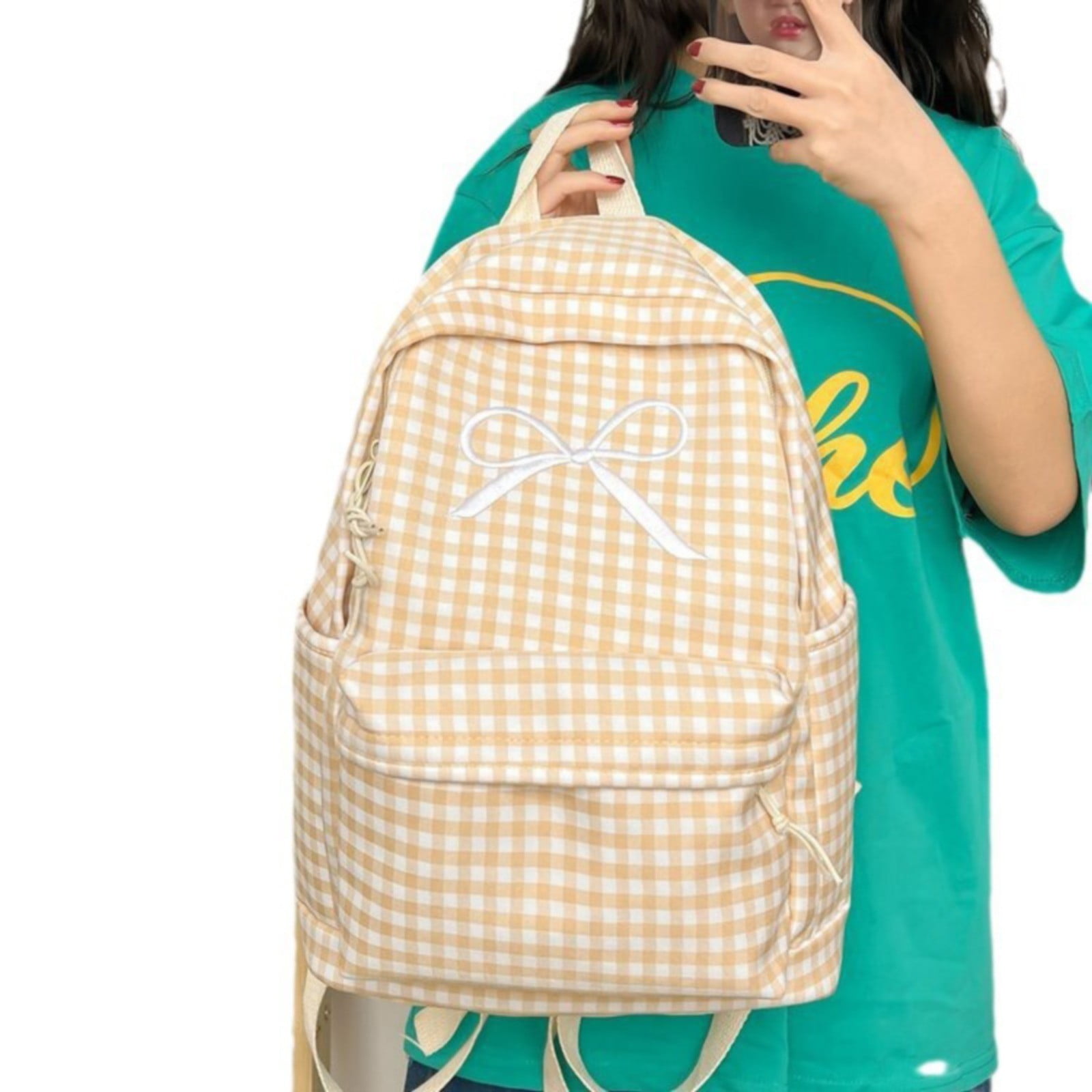 Xechzx Backpack, Bow Backpack, Large Capacity Checkered Backpack, Cute ...