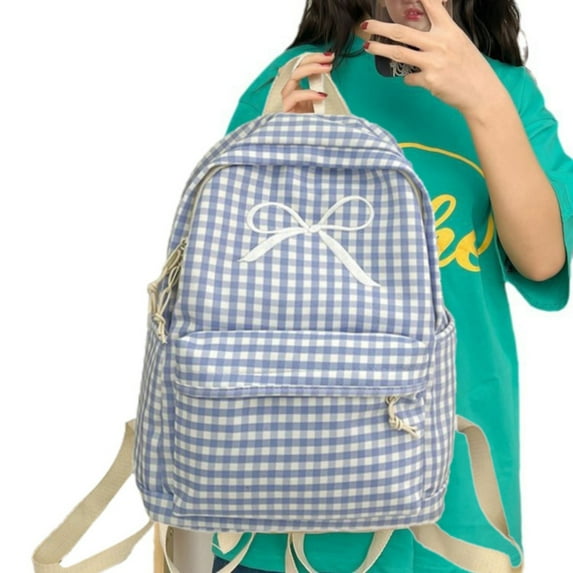 Xechzx Backpack, Bow Backpack, Large Capacity Checkered Backpack, Cute Laptop Bag, Personalized Backpack, Lightweight Casual Daypack Backpacks, Small Cute Trendy Plaid Backpack