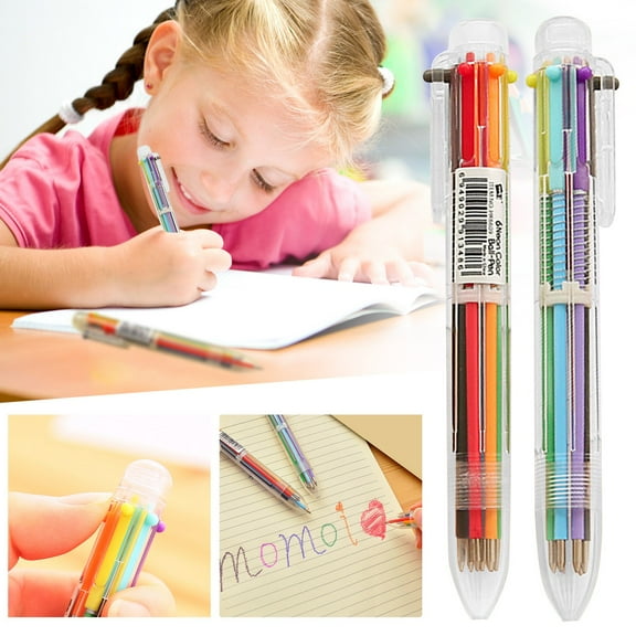 Xechzx Ballpoint Pens, Multicolor Pen, Multicolor Pen in One, 1Pc 6 Colors Pens, 0.5mm Retractable Ballpoint Pen, All-in-One Colored Ballpoint Pens, Fine Point Plastic Body