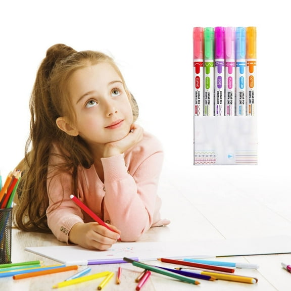 Xechzx Highlighters, Drawing Pens, Stamp Markers, Double Head Pen with Different Shapes and Marking Lines, Border Pens for Paper, Magic Stamp Pens for Paper, Effortless Decorative Lines