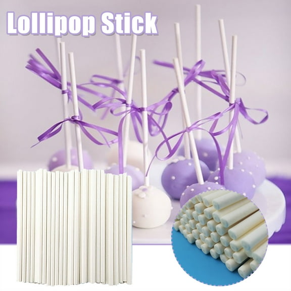 Xecvkr 100 Pack Paper Lollipop Sticks 10cm Long for Cake Pops Chocolate Candy and DIY Treats Crafts