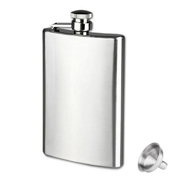 Xecvkr 10oz Stainless Steel Hip Flask with Funnel, Pocket Whiskey Liquor Bottle, 16x9.3x2.2cm, Silver, Screw Cap, for Travel and Outdoor Use
