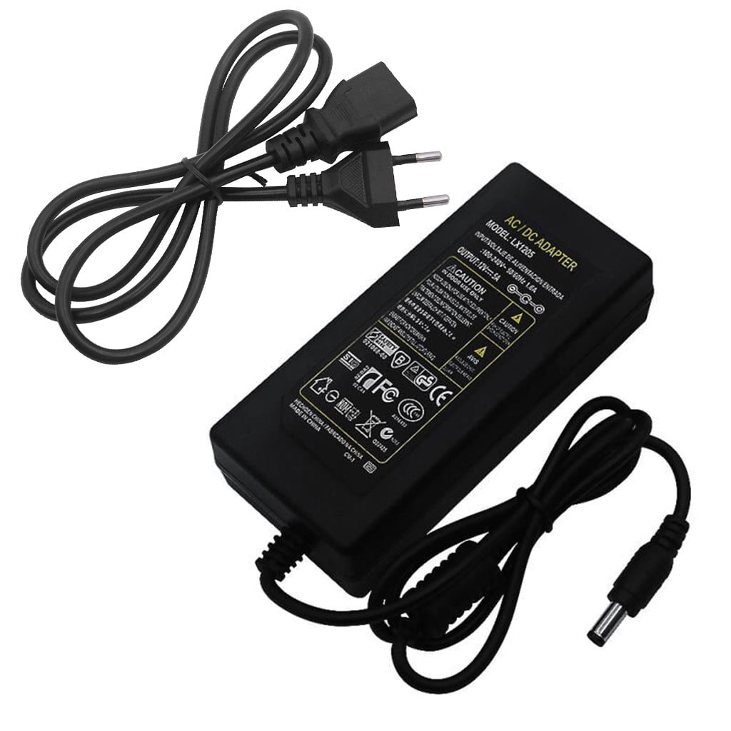 Xecvkr 12V 5A 60W AC DC Power Supply Adapter for 5050 3528 LED Strip ...
