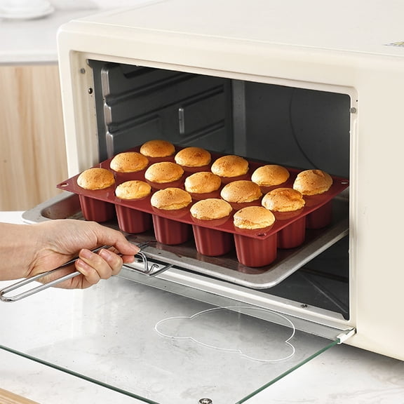 Xecvkr 15-Cup Chocolate Cake Molds Round Cylindrical Mini Silicone Baking Pan Food Grade Oven Safe Flexible Non Stick for Cupcake Muffin Dishwasher Home Kitchen 11.6x6.9in Red Blue 1pc