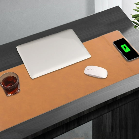 Xecvkr 15W Fast Charging Wireless Mouse Pad with Phone Stand, Folding Leather Desktop Charger Mat, Office Computer Gaming Accessory, Multiple Colors