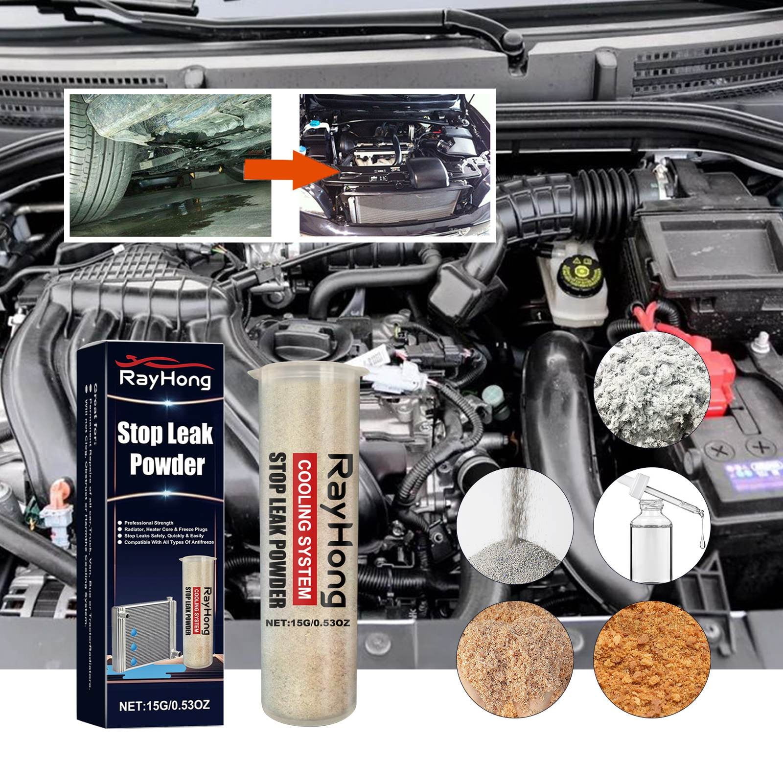 Xecvkr 15ml Powerful and Long-Lasting Car Water Tank Radiator Leak Repair Powder - Safely and Quickly Seals Leaks in Radiator, Heater Core, Plugs, Water Pumps, Lubricates, Inhibits Rust