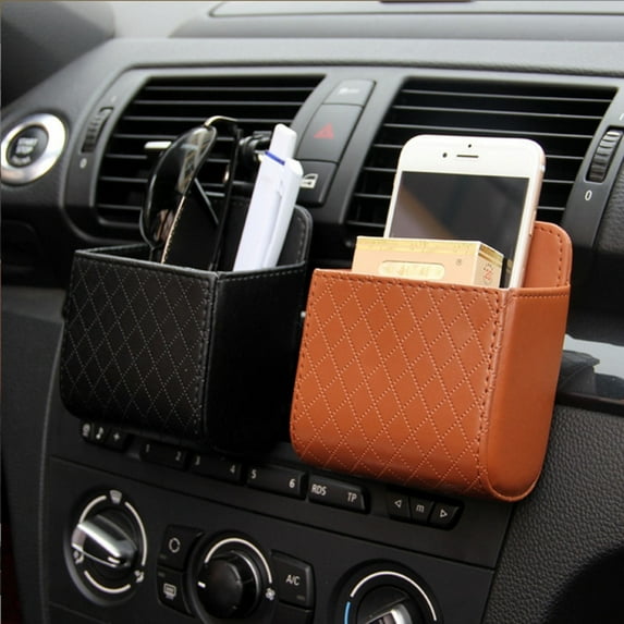 Xecvkr 2 Pack Car Vent Organizer Storage Holder for Phone Wallet Glasses Keys Cards Leather Multifunctional Pocket Bag 12x9x5cm