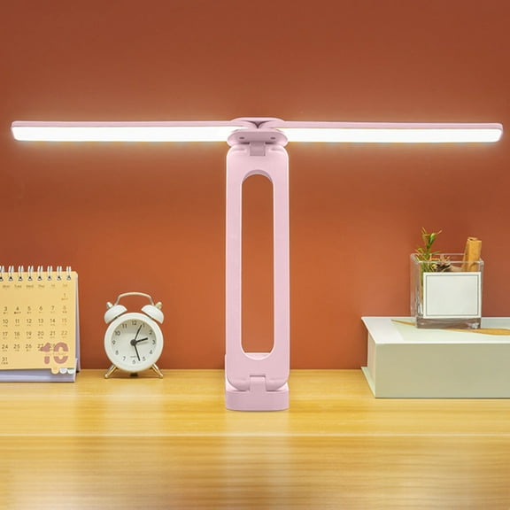 Xecvkr 2-in-1 Desk Lamp with Flexible Arm Double Head LED 3 Color Modes Dimmable for Home Office Reading White Sky Blue Pink