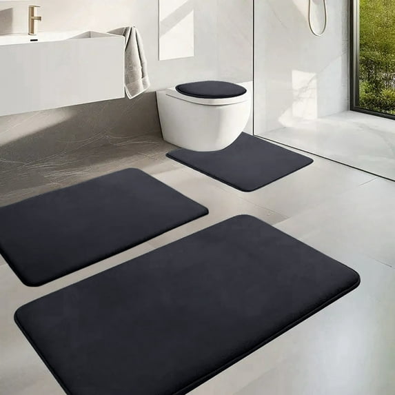 Xecvkr 4-Piece Bathroom Rug Set Soft Velvet Toilet Mats Non-Slip Rubber Backing Water Absorbent Machine Washable Dark Color 40x60cm 40x50cm