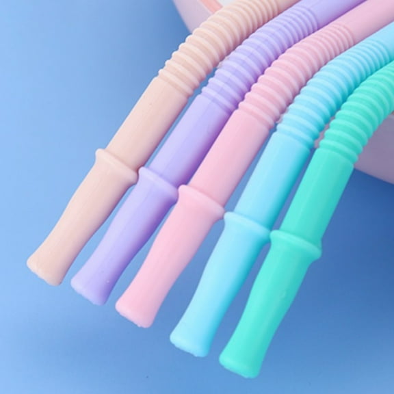 Xecvkr 5-Pack Reusable Silicone Drinking Straws, Soft and Flexible for Travel and Home, Multicolor