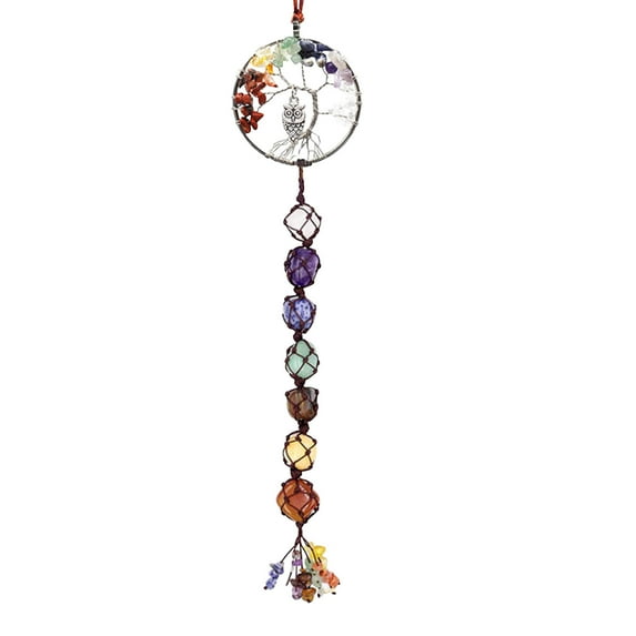 Xecvkr 7-Chakra Hand Woven Stone Pendant Crystal Primitive Gemstones Healing Spiritual Home Hanging Tree Living Room Bedroom Office Wealth Success Unique Gift 1pc 125g