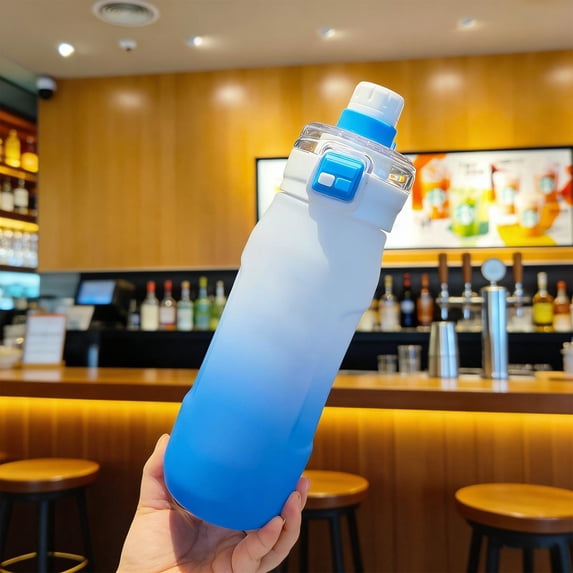 Xecvkr 900ml Gradient Outdoor Sports Plastic Water Bottle Built In Straw 2-in-1 Lid Leak Proof Portable Handle for Fitness School Work Hydration Reusable Cycling Hiking Multicolor