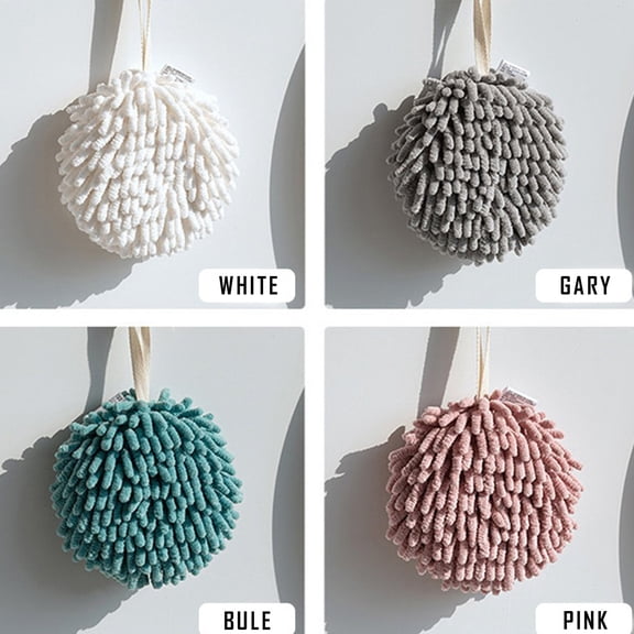 Xecvkr Absorbent Hand Wipe Ball Kitchen Cleaning Towel Hanging Fast Dry Multifunctional Hand Towel Chenille Soft Round Household Use 4 Pack
