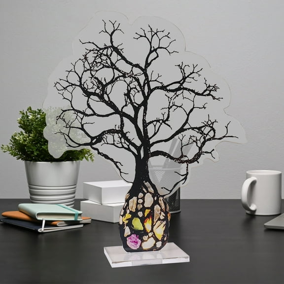 Xecvkr Acrylic Ancient Tree Sculpture with Gemstone Color Planos for Creative Decoration Gift
