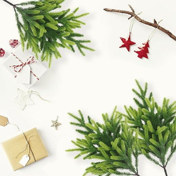 Xecvkr Artificial Needle Branches Christmas Stalks Green Faux Leaves Picks DIY Wreaths Tree Crafts Indoor Vase Filler Realistic Sprigs 2pcs 15.4in