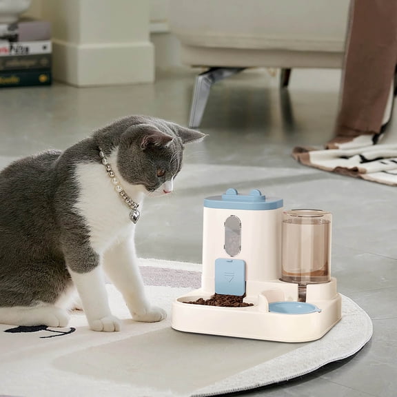 Xecvkr Automatic Cat Dog Feeder Water Dispenser 3.8L Smart Timed Food Water Bowl Dry Wet Separation Transparent Window Pet Feeding Station Programable Set Home 1 Pc Blue