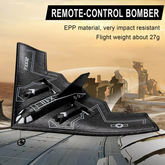 Xecvkr B2 Bomber Remote Control Foam Aircraft Fixed Wing Two Channel with Gyroscope Stabilization Electric Powered Ready to Fly 13.6x7.4 Inches Foam Material