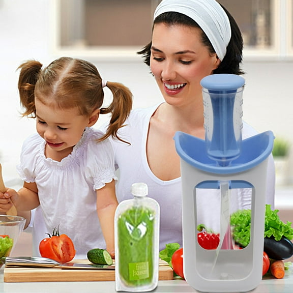 Xecvkr Baby Food Maker with 10 PCS Pouch Puree Squeezer Station for Fresh Fruit Vegetable Reusable Storage Bags for Snacks Red Blue