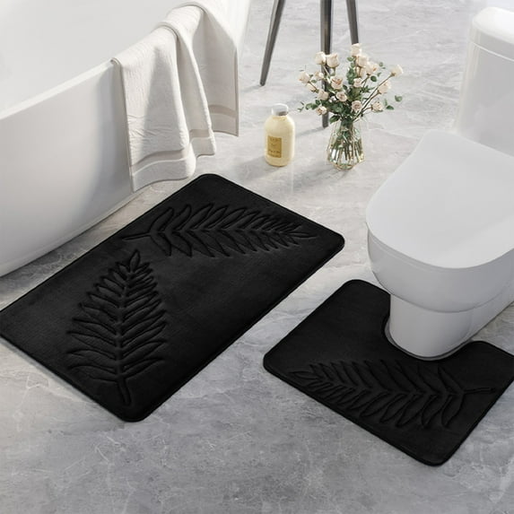 Xecvkr Bathroom Floor Mats Leaf Pattern Absorbent Non-Slip Floor Mat Bathroom Rug Set 2 Pieces for Toilet Living Room Bedroom Kitchen 40x50cm 50x80cm Green Gray Navy
