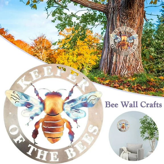Xecvkr Bee Metal Welcome Sign Outdoor Indoor Hanging Modern Stainless Swirl Accent Rust-Patina Weatherproof Durable Entry Wall Plaque for Garden Barn Tree Fence Home 11.8x11.8in 1pc