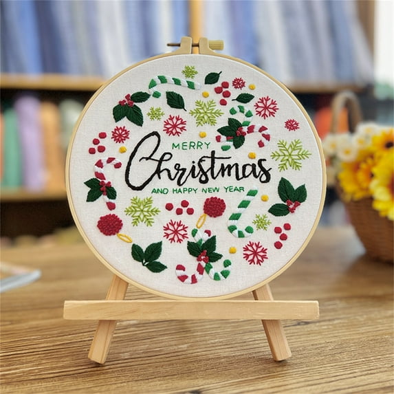 Xecvkr Beginner Embroidery Flower Kit Hand DIY Material Package Complete Set Cotton Canvas Hoop Decorative Home Gift 11.8x11.8in 1pc