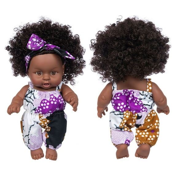 Xecvkr Black Vinyl Baby Doll Realistic Curly Hair 8 Inch Soft Body Lifelike Toy Companion Art Collection Kids Photography Prop Washable Clothes Removable Nails
