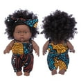 thumbnail image 1 of Xecvkr Black Vinyl Baby Doll Toy 8 Inch Realistic Curly Hair Soft Limbs Lifelike Companion Art Collection Gift for Kids Photo Prop Hand-Drawn Nails Removable Clothes, 1 of 5