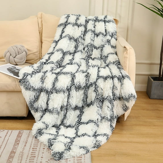 Xecvkr Blankets Fluffy Faux Fur Throw Blanket, 70x50cm Soft Double-Sided Plush Decorative Blanket for Couch Bed, Kids Nursery, Gray Navy Blue, Lightweight and Warm