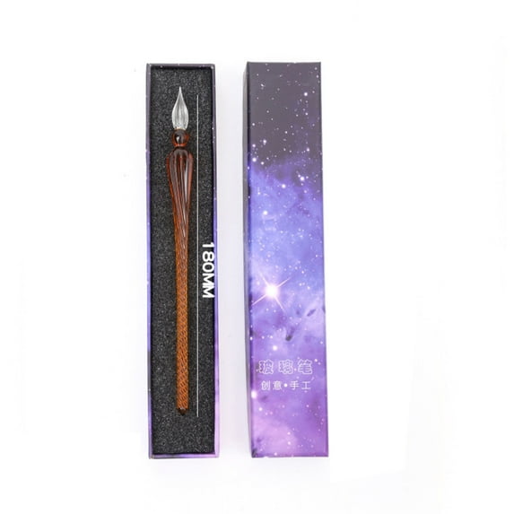 Xecvkr Calligraphy Glass Dip Pen Ink Set Borosilicate Crystal Handcrafted Colorful Pattern Leak Proof Artistic Writing Drawing Wedding Birthday Gift 1set